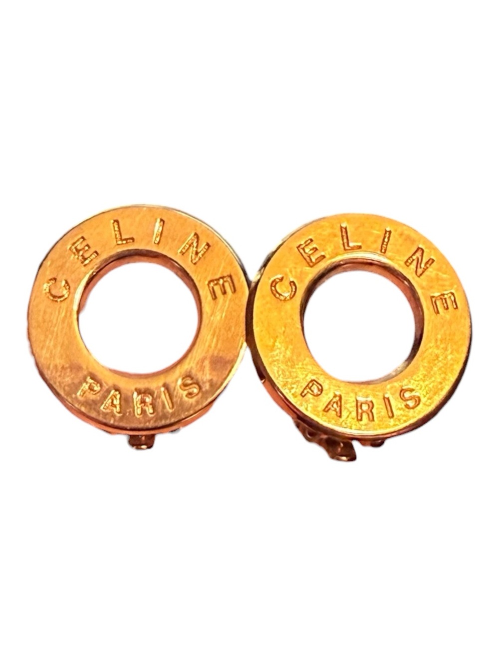 Vintage Celine Paris Gold Tone Logo Clip-On Earrings
